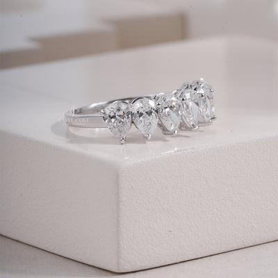 Pear Cut Multi-Stone Moissanite Diamond Band in White Gold – Elegant Pear Shape Cluster Ring, Sparkling Anniversary