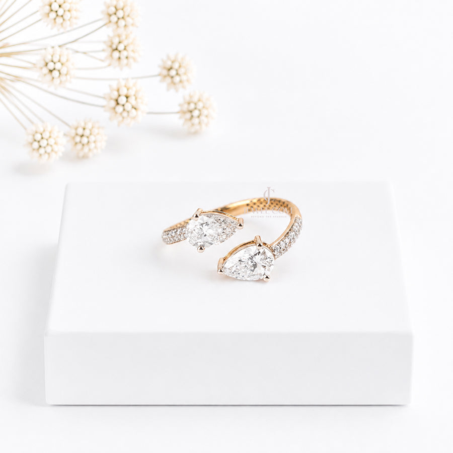 Open Cuff Pear Lab Diamond Ring | 14K Rose Gold | Lab Grown Diamonds | IGI Certified