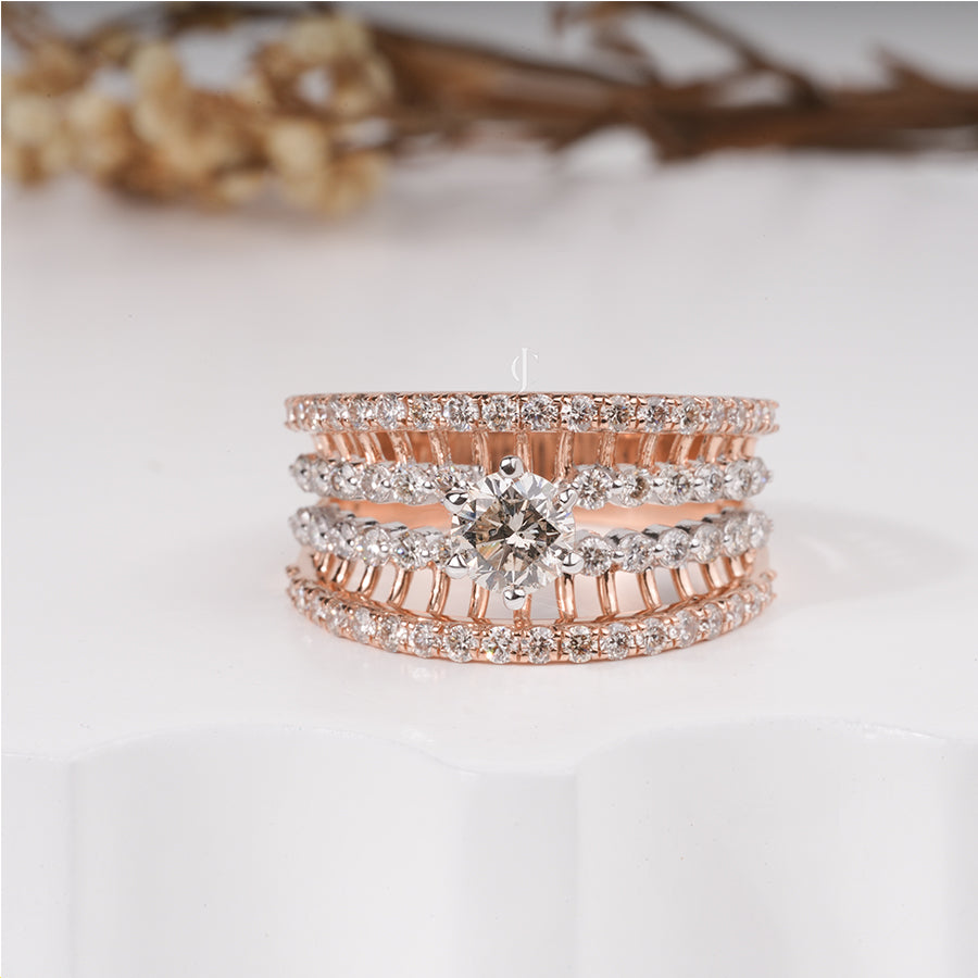 Sparkle Round Moissanite Solitaire Four Band Engagement Ring