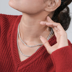 14K White Gold Tennis Double Layer Moissanite Necklace | IGI Certified | E-F Color | VVS- VS Clarity
