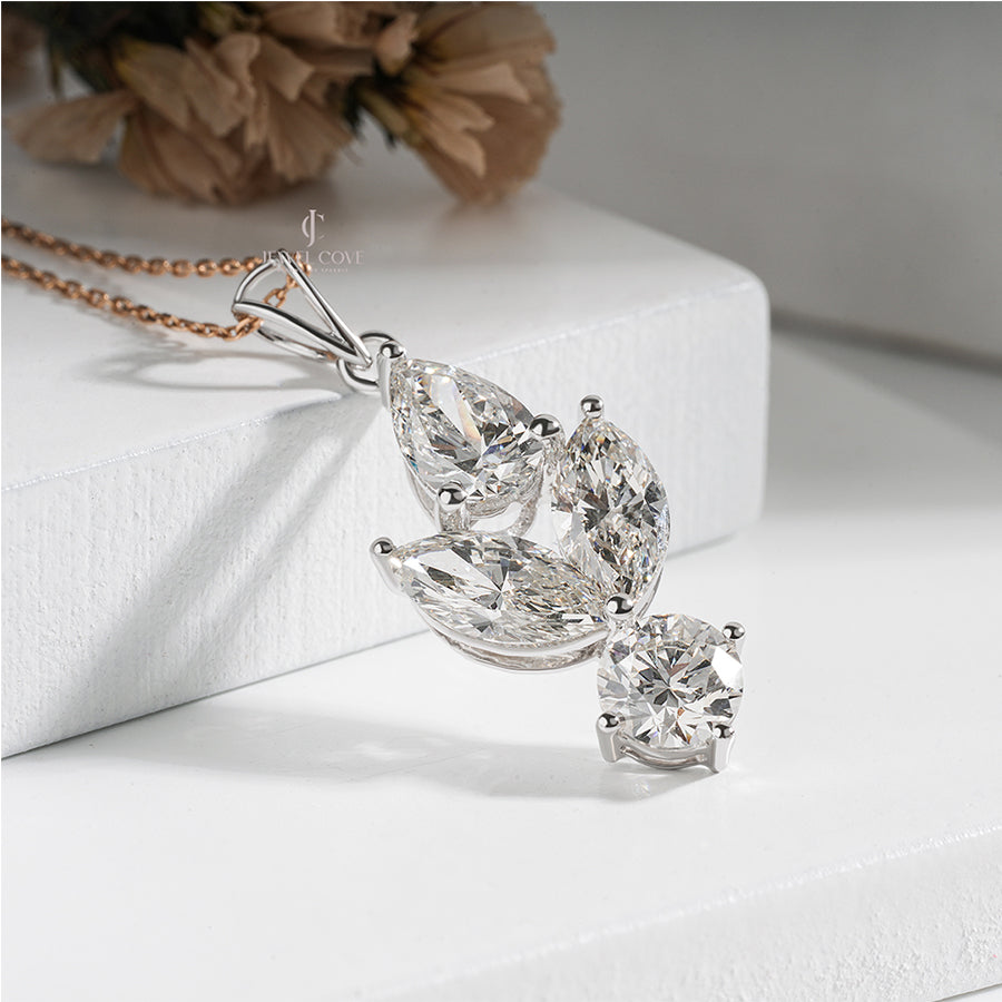 Leaf Motif Moissanite Diamond Pendant Necklace – White Gold Jewellery