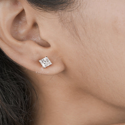 Princess Cut Diamond Stud Earrings for Women in Rose Gold Daily Wear Jewellery Gift