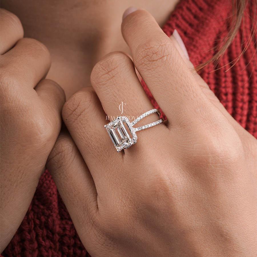 Emerald And Round Moissanite Diamond Emerson Engagement Ring