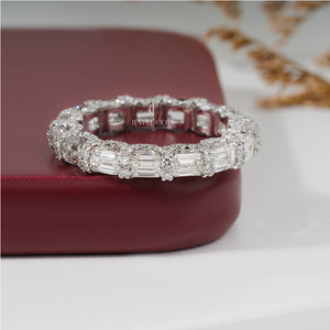 4.07 Emerald And Round Diamond Kennedy Full Eternity Band | IGI Certified | E-F Color | VVS/VS Clarity