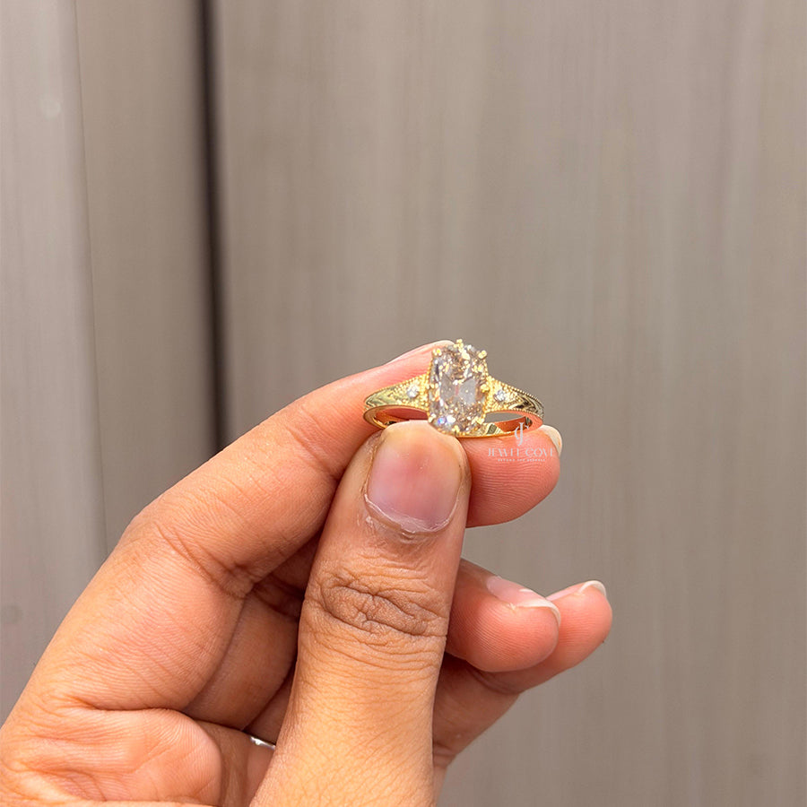 Elongated Cushion Vintage Ring | Lab Grown Diamonds | IGI Certified