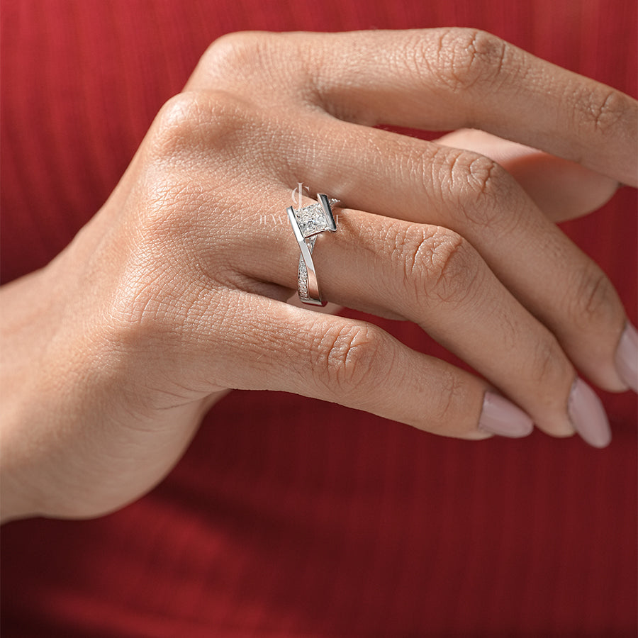 1 Carat Princess Cut Moissanite Engagement Ring