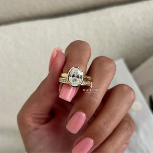 2 CT Elongated Oval IGI Certified Diamond Cathedral Setting Bridal Ring Set | Lab Grown Diamond