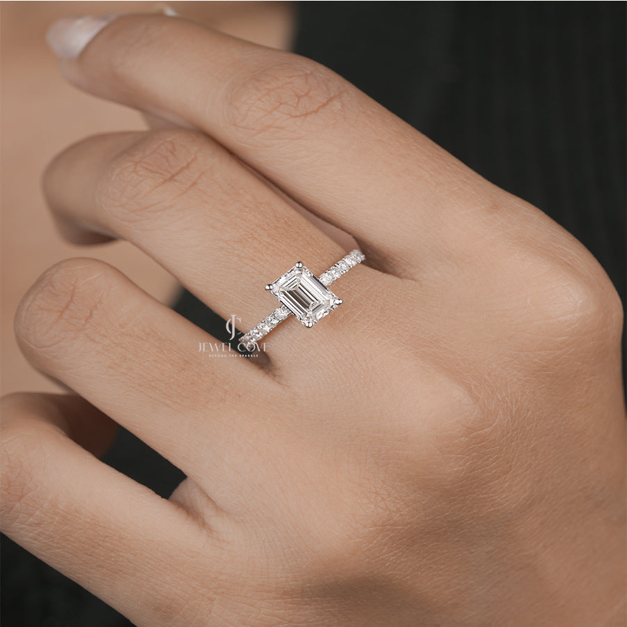 1CT Emerald Lab Grown Engagement Ring for Women in White Gold | IGI Certified