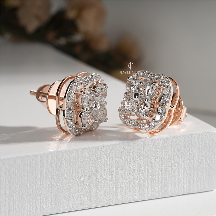 Elegant Flower-Inspired Diamond Studs – 1.80 Ct in Rose Gold