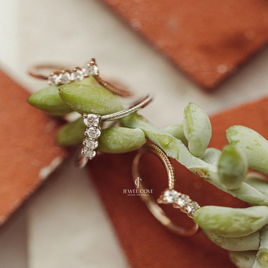 V Band Round vintage Bridal Ring Set Band | IGI Certified | Lab Grown