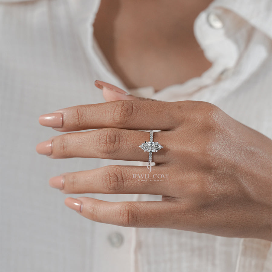 2CT Marquise Solitaire Lab Grown Pave Band | IGI Certified | E-F Color | VVS- VS Clarity