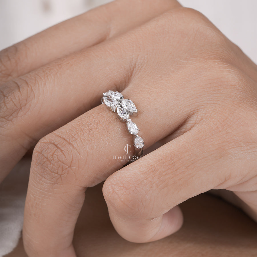 Pear Cut Lab Diamond Eternity Solid Gold Wedding Band Statement Ring Jewellery Gift For Her Anniversary Gift