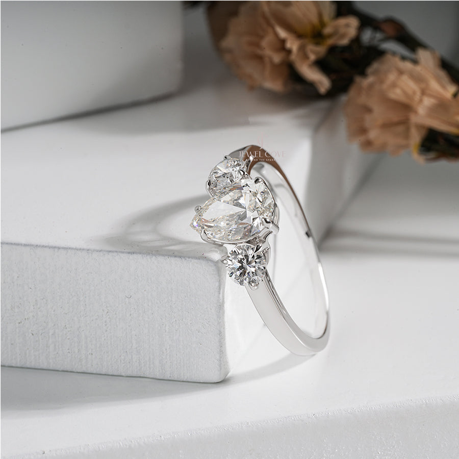 Pear Shaped Diamond Three Stone Ring in Classic Engagement Ring
