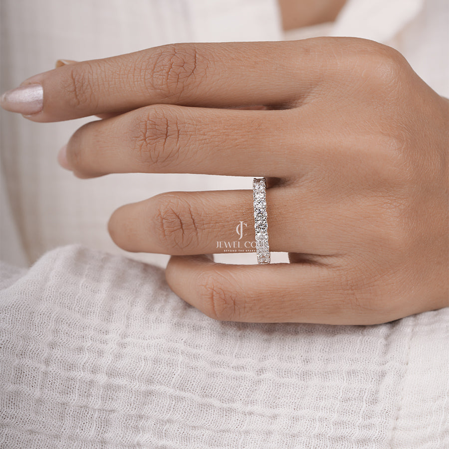 3.00 MM Round Brilliant Cut Lab Diamond Dazzling Half Eternity Wedding Band, Bridal Stackable Band