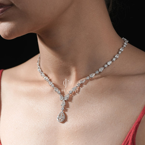 Pear And Round Lab Grown Necklace | IGI Certified | E-F Color | VVS- VS Clarity | White Gold 14K | Classic Dainty Necklace