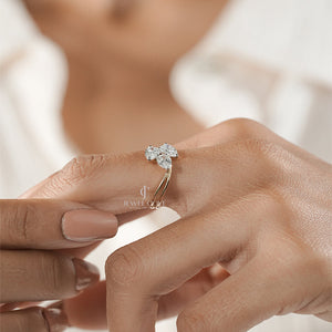 3 Stone Pear Waves Lab Diamond Ring | IGI Certified | E-F Color | VVS- VS Clarity