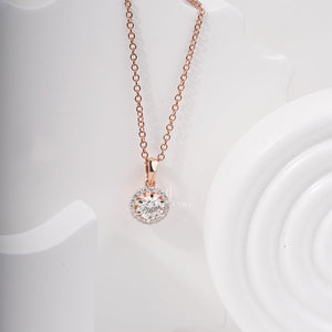 Round 1ct Moissanite Rose Gold Halo Set Pendent, E-F Color, VVS-VS Clarity - IGI Certified (Only Pendent)