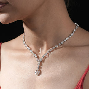 Pear And Round Lab Grown Necklace | IGI Certified | E-F Color | VVS- VS Clarity | White Gold 14K | Classic Dainty Necklace