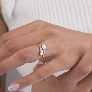 Bypass Lab Grown Emerald Cut and Tapered Baguette Ring | IGI Certified