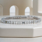 Emerald Cut Lab Grown Diamond Tennis Bracelet with Full Prong Setting, Brilliant Line Tennis Bracelet