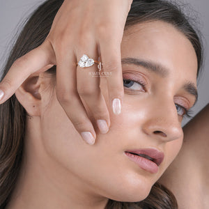 Three Stone Cluster Lab-Grown Engagement Ring in Yellow Gold | IGI Certified Diamond Ring For Her