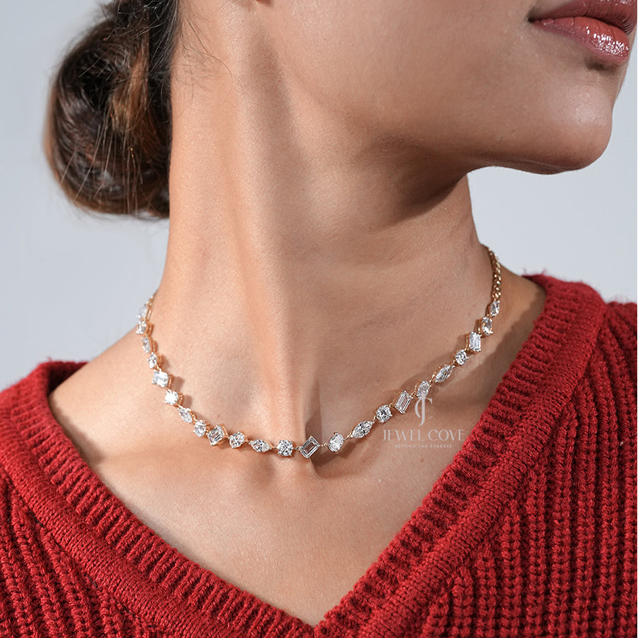 6.50 Carat Multi-Cut Diamond Necklace in 18K Rose Gold