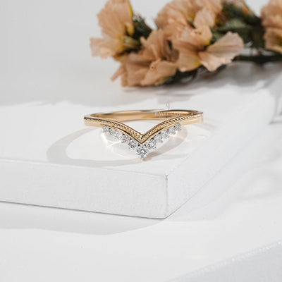 Delicate V-Shaped Diamond Engagement  Ring in Yellow Gold
