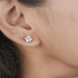 2CT Princess Moissanite Diamond Stud Earrings, EF Color, VVS-VS Clarity, IGI Certified