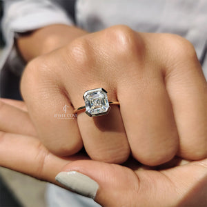 3CT Asscher Cut Solitaire Half Bezel Set Ring | Lab Grown Diamonds | IGI Certified
