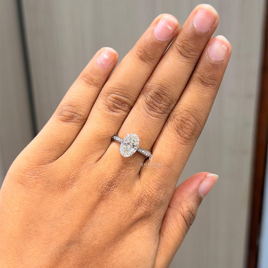 3CT Oval Solitaire Cathedral Setting Ring | Lab Grown Diamonds | IGI Certified