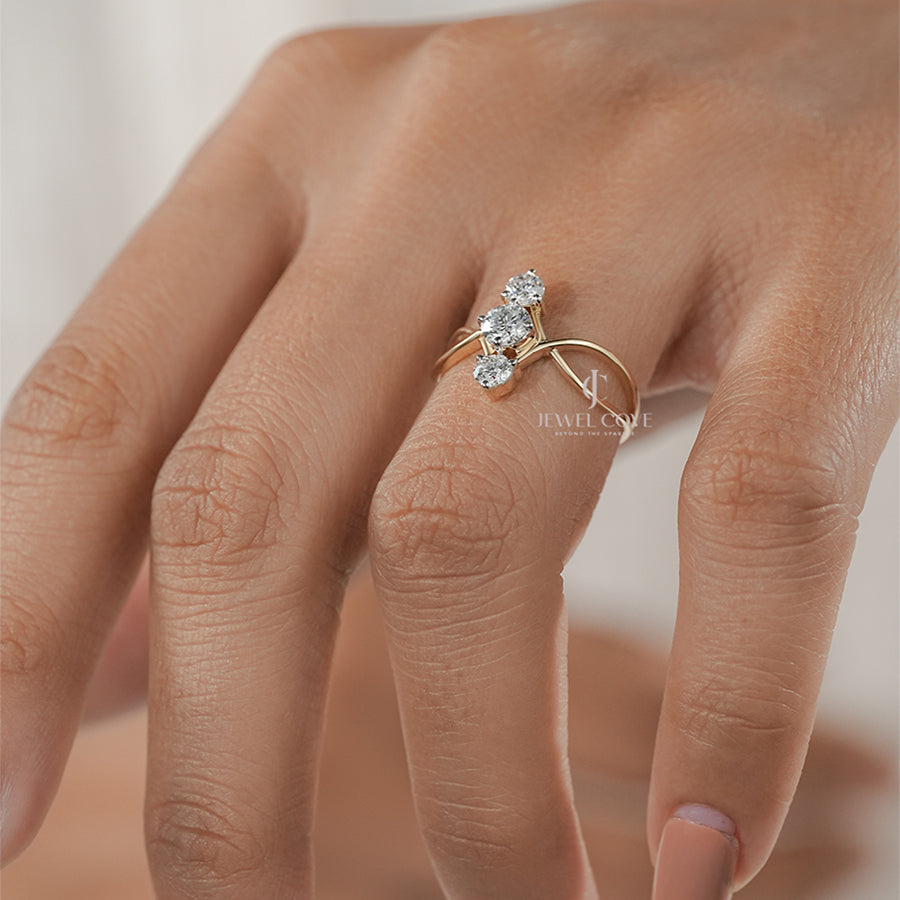 Three Stone 0.70ctw Round Lab Grown Diamond Band | IGI Certified | E-F Color | VVS- VS