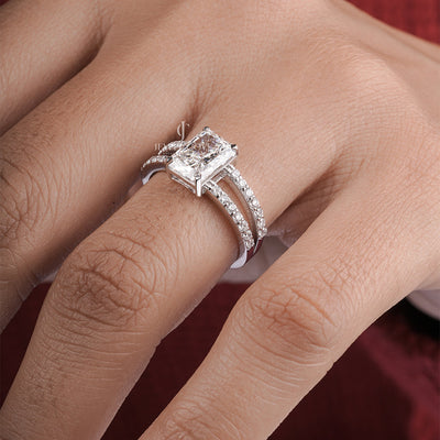 Radiant And Round Diamond Tinsel Engagement Ring