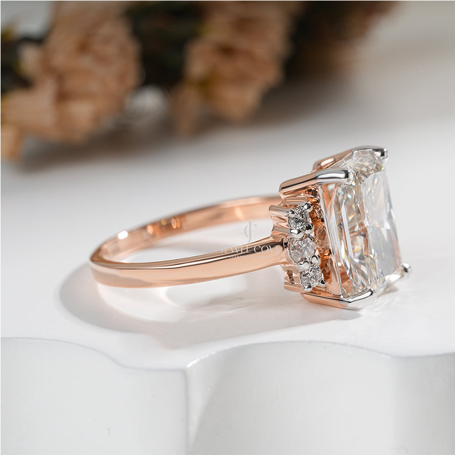 Radiant-Cut Moissanite Engagement Ring with Round Brilliant Side Accents