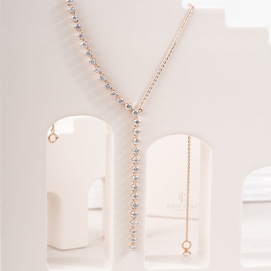 Y Necklace Lab Grown in Yellow Gold with Graduated Round Diamonds | Elegant Drop Necklace