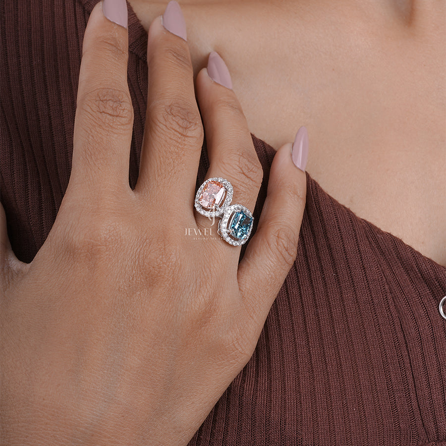 0.80 Carat Side Diamond With Sapphire Blue & Pink Stone Ring