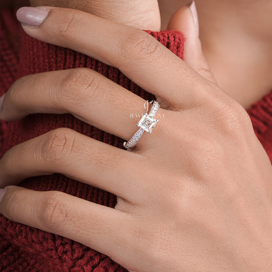 1 Carat Princess Diamond Lizzia Side Stone Ring