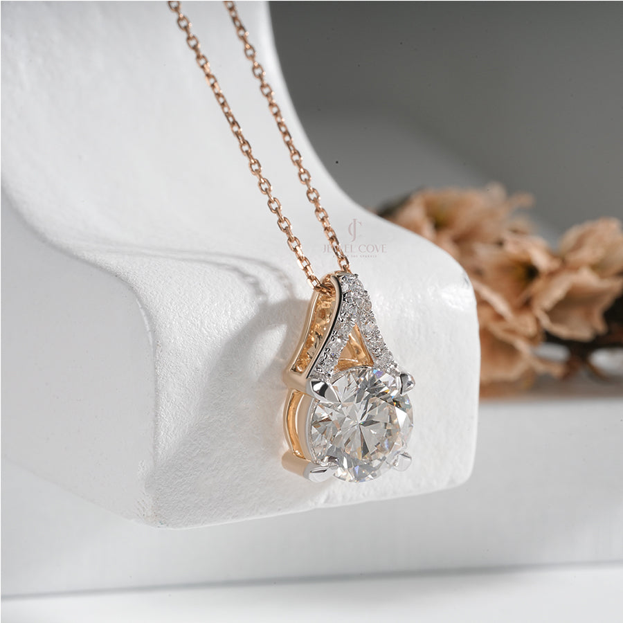 Luxury Solitaire Moissanite Diamond Pendant with Accent Stones in Rose Gold