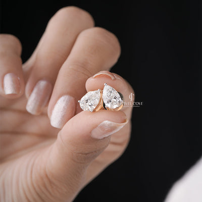 Pear Lab Grown Diamond Stud Earrings Pear Cut Diamond Earrings Dainty Solitaire Wedding Studs