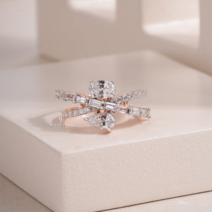 Oval and Pear Lab Stackable Wedding Band | IGI Certified | 14K White Gold Eternity Band