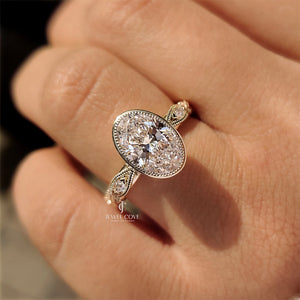Oval Bezel Engagement Ring with Milgrain | Lab Grown Diamonds | IGI Certified