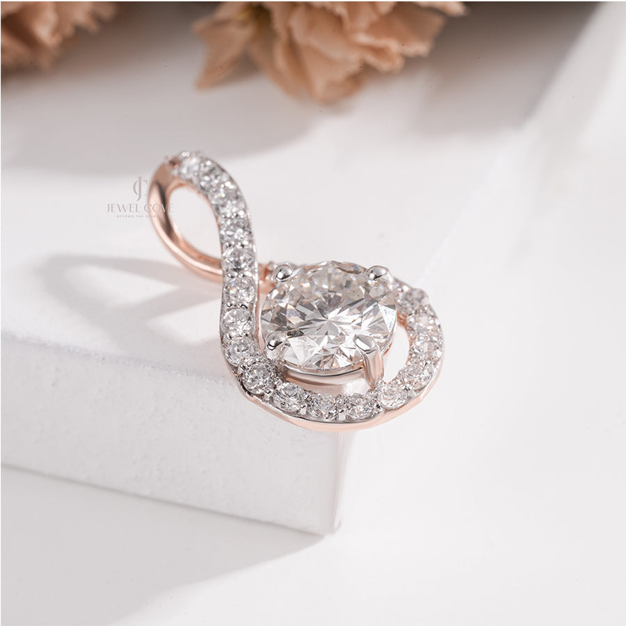 Round Moissanite Diamond Pendant in Infinity Teardrop Design with Pave Detailing