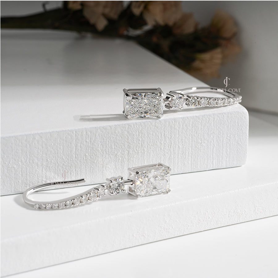 White Gold Radiant Cut Diamond Drop Earrings – Luxury Statement