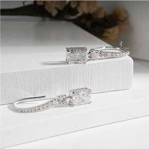 3ctw Radiant Side Round Moissanite Hoop Earrings | Rose Gold | EF Color | VVS-VS Clarity | IGI Certified