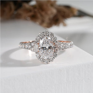 Oval Halo Moissanite Wedding Ring | E-F Color | VVS- VS Clarity | IGI Certified | Wedding Gift
