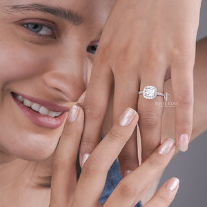 Cushion Lab Grown Halo Setting Engagement Ring | IGI Certified | E-F Color| Eternity Band