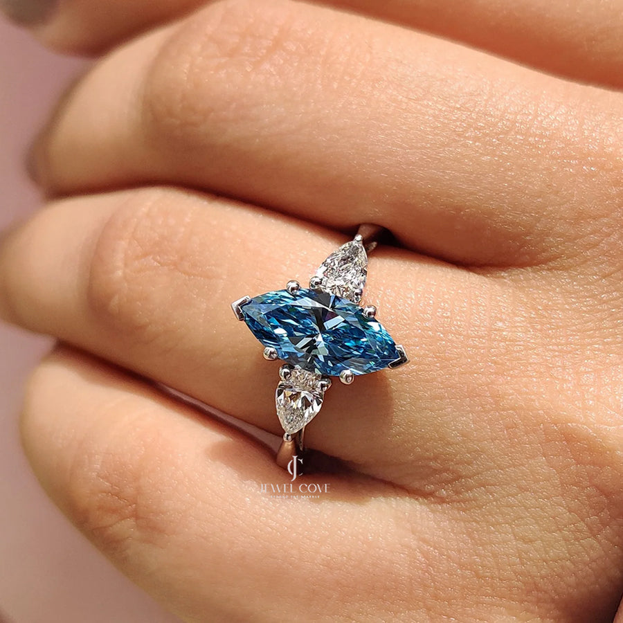 3 Stone Marquise Cut Diamond Engagement Ring | Lab Grown Diamonds | IGI Certified