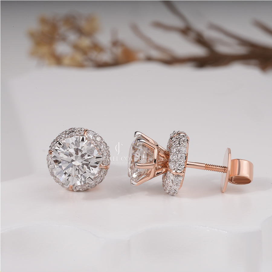 Round Diamond Entwined Halo Stud Earrings