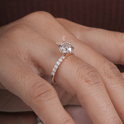 1.50 Carat Round Diamond Six Prong Solitaire With Side Stone Ring