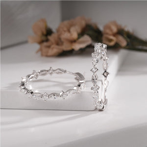 Marquise &amp; Round Moissanite Hoop Earrings for Women | Earrings | EF Color | VVS-VS Clarity | IGI Certified