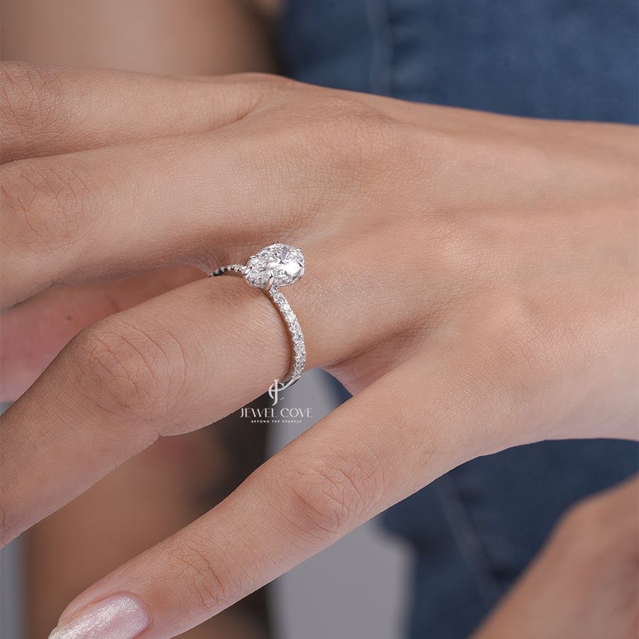 Pear Cut Moissanite Diamond Ring with Pave Band Elegant Bridal Jewelry